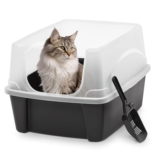 Iris Ohyama Katzenklo mit Schaufel, bis 7 kg, Schwarz, offen, ohne Deckel, Katzentoilette, hoher Abnehmbarer Rand, Für große Katzen, Kätzchen,...