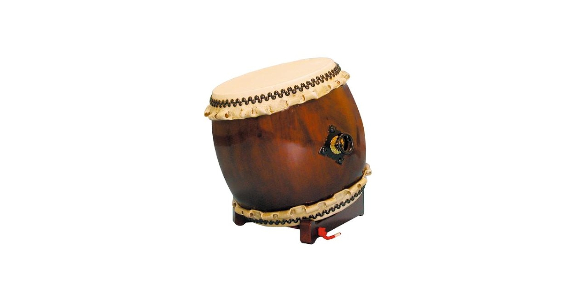 胴長太鼓（耳付）栓製摺漆　1.4尺　 四本柱台南洋材摺漆付　バチ付 胴長太鼓（耳付）栓製摺漆 1.4尺 四本柱台南洋材摺