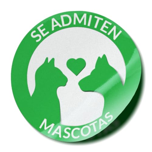Adhesivo señalización Se admiten mascotas · Pegatina Se admiten mascotas · Autoadhesivo · Señal Pet Friendly · Señal permisión de mascotas · Mascotas bienvenidas (Pegado Exterior, 10 cm)
