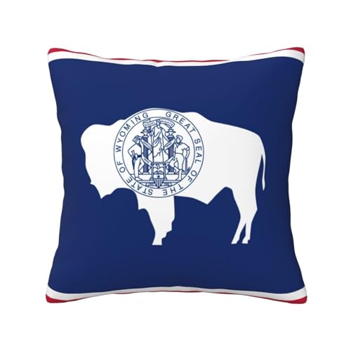 Evengigy Funda de cojín cuadrada con estampado de la bandera del estado de Wyoming (30 x 30 cm)