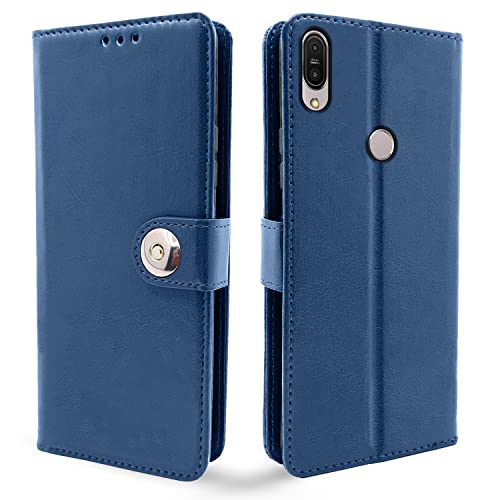 Image of Pikkme Asus Zenfone Max Pro M1 Flip Cover Leather Finish | Inside TPU with Card Pockets | Wallet Stand and Shock Proof | Complete Protection Flip Case (Button Blue)