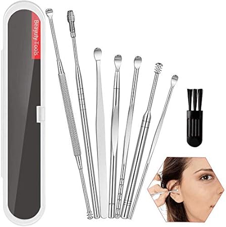 Limpiador de Oídos, 8 Piezas Acero Inoxidable ear cleaner con Caja de Almacenamiento, Kit de limpieza para oídos, Ear Wax Removal, Removedor de Cera de Oído, para bebésb y jóvenes