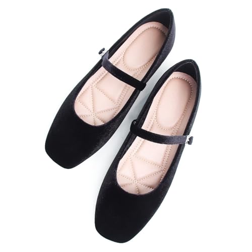 Image of TN TANGNEST Leather Flats for Women Retro Mary Jane Flats | Comfortable Square Toe Slip On Flats with Buckle Strap, Soft Work Flats Office Shoes