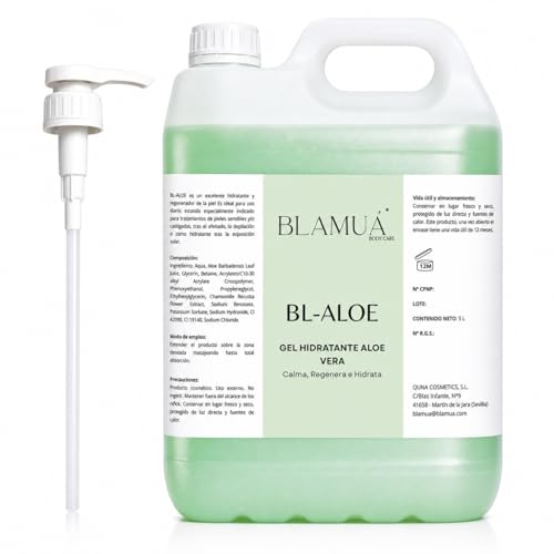 Gel Aloe Vera Hidratante BLAMUA 5L – Calma, Regenera e Hidrata la Piel irritada y Sensible – Uso Diario post-Depilación, después del Afeitado y Exposición Solar