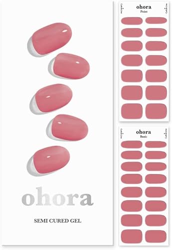 ohora Semi Cured Gel Nail Strips (N Juliet) - Works with Any Nail Lamps, Salon-Quality, Long Lasting, Easy to Apply & Remove - Includes 2 Prep Pads, Nail File & Wooden Stick