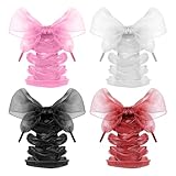 Apojgitn 4 Pairs Ribbon Lace Shoe Laces, Soft Organza Flat Shoe Laces Fancy Snow Yarn Shoelace 4CM Wide Fashion Colorful Shoelaces for Ladies Women Girls Sneakers Sports Shoes (4 Color)