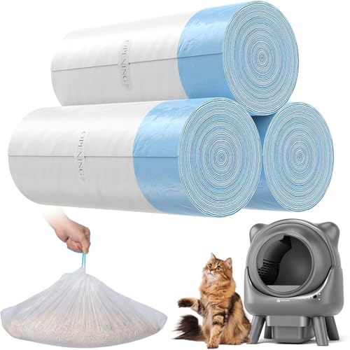 Amicura Cura X1 Bolsa de Basura (3 Rollos de 60 Bolsas de Basura autolimpiantes para Gatos, de Polietileno de Alta Densidad/sin Olor/irrompible/con Cordones de sujeción, Compatible con Cura X1