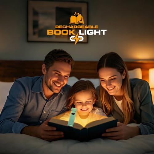 Image of KTEBO Rechargeable Book Light with Clip & Battery Indicator, 9 Luminescence Modes, USB-C Portable 1.6 oz Ultralight Lamp for Night Reading in Bed, Readers - Green