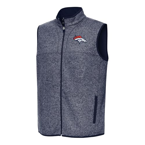 Antigua Men's Heather Navy Denver Broncos Fortune Full-Zip Vest