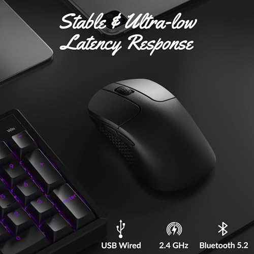 Image of Keychron M3 Mini Wireless Optical Mouse, Bluetooth 5.2 /2.4 GHz /Wired Gaming Mouse, Programmable PixArt 3311 Sensor with up to 12,000 DPI / 300 IPS, Lightweight Ergonomic for Windows Mac Linux - Black