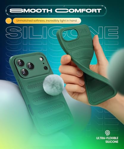 Image of WOW IMAGINE Ultimate Silicone Back Cover Case for iPhone 17 Pro Max | Heat Dissipation Thin Soft TPU | 360 Camera Protection | Breathable Cooling Holes - Forest Green