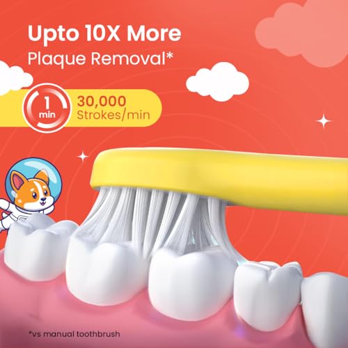 Image of athian UltraSonic Electric Toothbrush for Kids with 2 Brush Heads 40,000 VPM Electric Motor & Rechargeable battery - 4 Super Brushing Modes & Smart timer (2 Brush Heads) (Yellow)