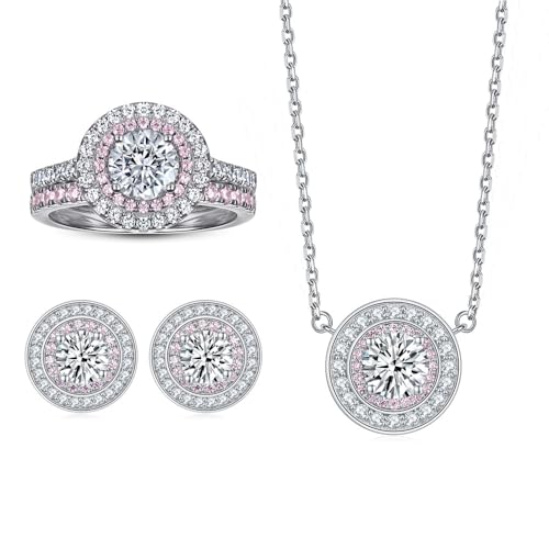 Ensemble collier et boucles d'oreilles moissanite rose or 14k haute joaillerie