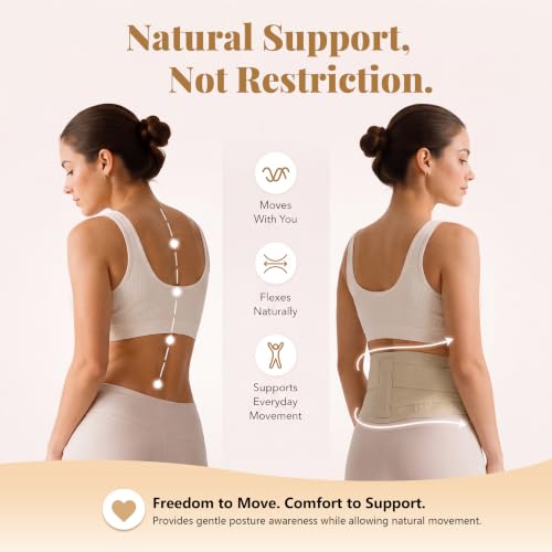 Image of RANDY SUN Upgraded Ultra Thin Back Brace with EVA Pad, Invisible Lumbar Support Belt for Women & Men, Breathable Waist Support for Work & Daily Wear Light Taupe S(Waist:26 inch-28 inch)