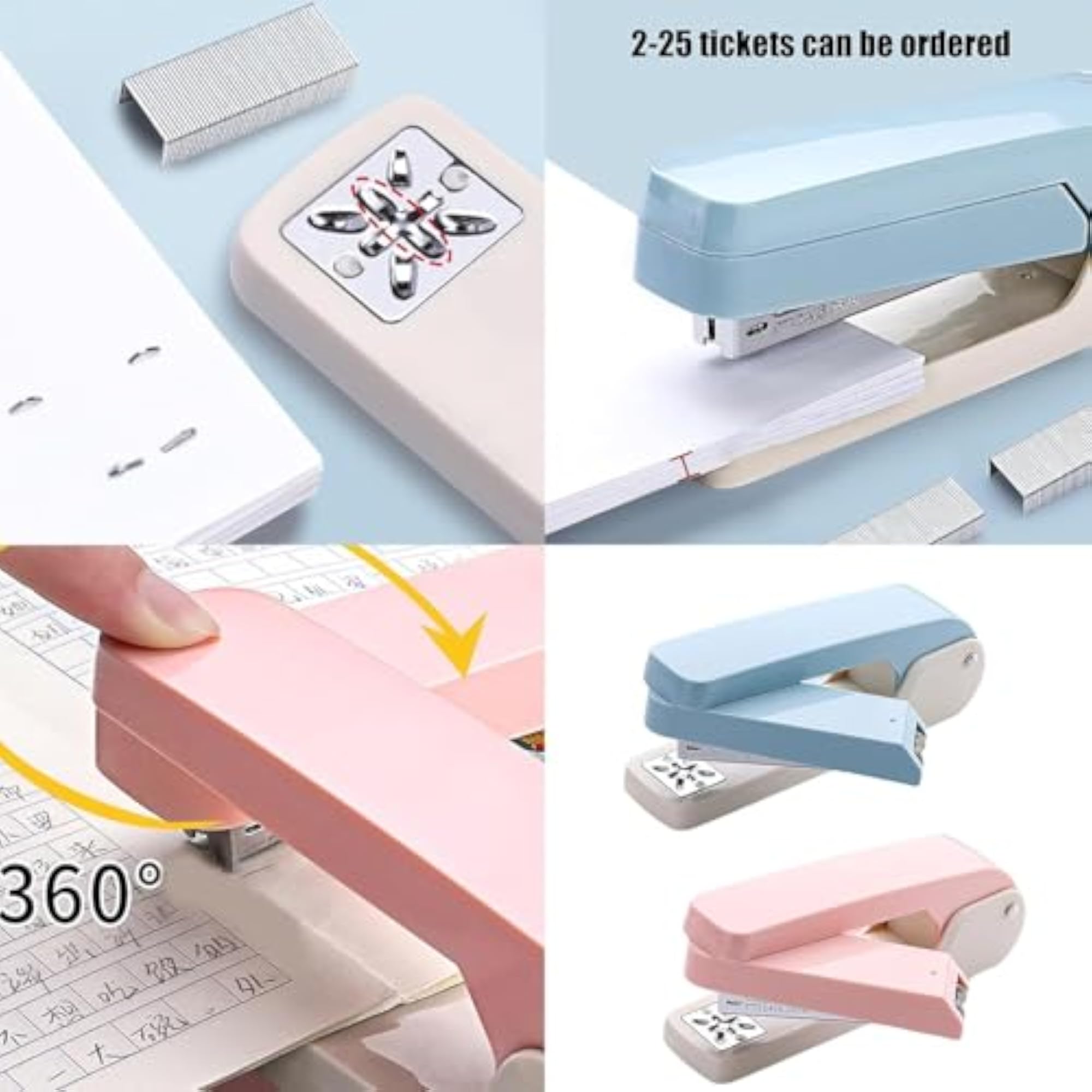 360 Degree Rotatable Stapler with 1000 Pcs Clip Pins, Adjustable Angle