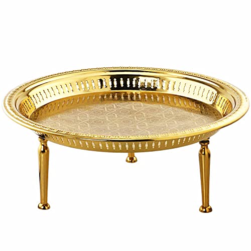 Orientalisches rundes Tablett Schale aus Metall Atay 50cm groß Gold | Orient Dekoschale mit hoher Rand | Marokkanisches…