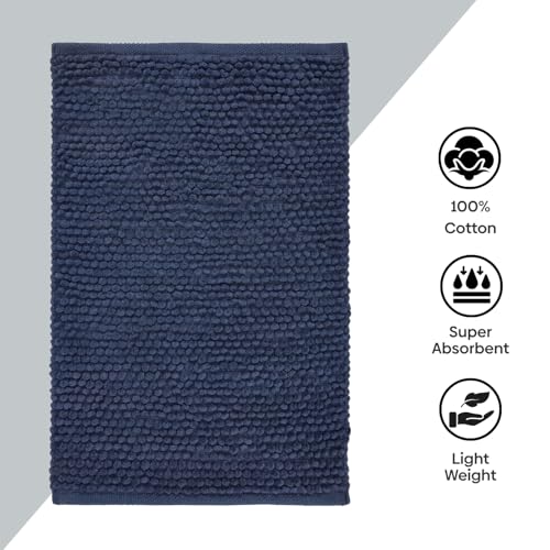 Image of haus & kinder Door Mat Cotton Chenille 1700 GSM | Ultra Soft Absorbent Anti Skid Bath Mat for Bathroom, Entrance & Kitchen | Thick Floor Mat | Dark Blue | 45 x 70 cm