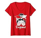 Photo Gallery donna messy bun england flag for english men women kids king s day maglietta con collo a v Photo Gallery donna messy bun england flag for english men women kids king s day maglietta con collo a v