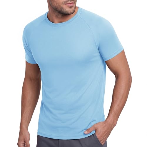 Image of BOOJO Workout Mens Shirts - Casual Black Quick Dry Moisture Wicking T-Shirts Crew Neck Short Sleeve for Gym Athletic Running