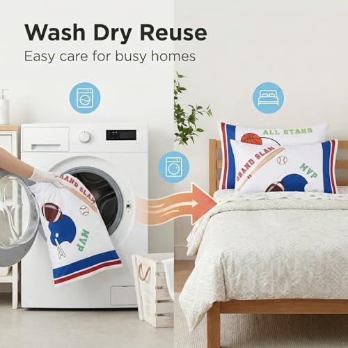 Image of Everyday Kids 2-Pack Standard Size Pillowcases fit Pillows 20 x 26 inch -100% Soft Breathable Microfiber - Perfect for Toddler Little Boy Twin /Full Size Bed - Sports