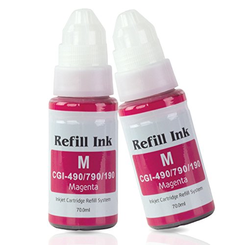 2PK Magenta Dye Refill Ink 70ml Compatible with GI-290 by ALLINKTONER for PIXMA G4200 PIXMA G3200 PIXMA G2200 PIXMA G1200 Printers