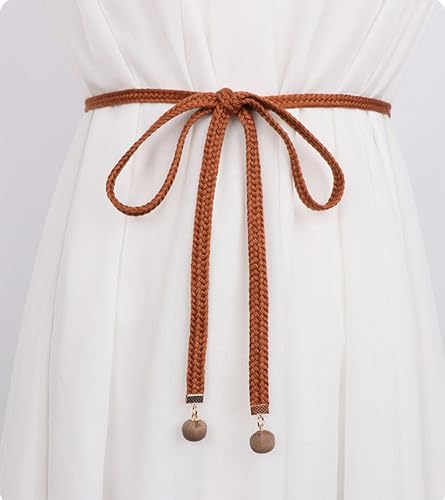 Women's Bohemian Style Braid Belt, Woven Waist Belt for Dress Western Cowgirl Sweater Belt- 2Pcs2