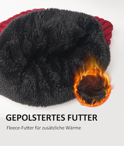 FORVEVO Mütze Herren Winter,Warme Wintermütze Herren mit Ohrenklappen,Fleece Futter Thermo Beanie Männer,Weiche Unisex Strickmütze für Outdoor Laufen Skifahren Winddicht（Rot）