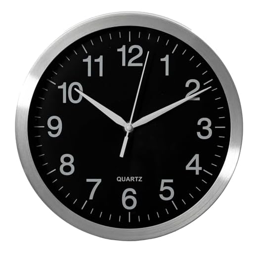 Clockswise 16-in Round Quartz Wall Clock Non-Ticking Battery Operated with Silent Sweep Movement, Aluminum Silver Frame, Perfect for Home Kitchen Office Living Room Study Hallway Classroom, Black Face