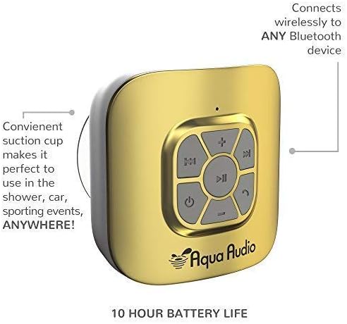 Gideon Portable Waterproof Bluetooth Speaker with Suction Cup - 10 Hours Playtime/Built-in Mic (Gold)