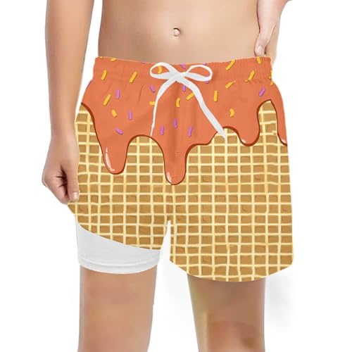Bañador para niños, de verano, para playa, piscina, cintura ajustable, estampado de hielo, cómodo, para niños de 5 a 14 años, de tejido elástico, alta elasticidad y transpirable, ideal para vacaciones
