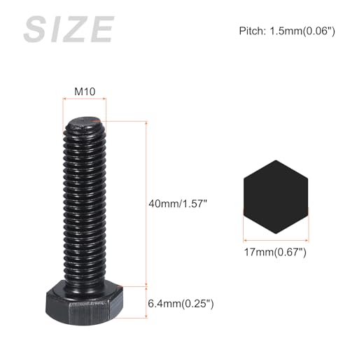 Image of METALLIXITY Hex Bolts (M10-1.5x40mm) 10Pcs, 8.8 Grade Carbon Steel Fully Threaded Black Oxide, Coarse Thread UNC Hex Head Screw Bolt - for Furniture Repair