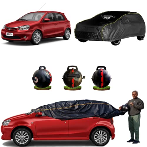 Image of CARBLAZER Portable & Semi-Automatic Full Body Car Covers: Heavy Duty Device| Anti-Theft| Dust & Scratch Proof | Water & Wind Resistant|Custom Fit| Dual-Side Cover, Compatible for Toyota Etios Liva