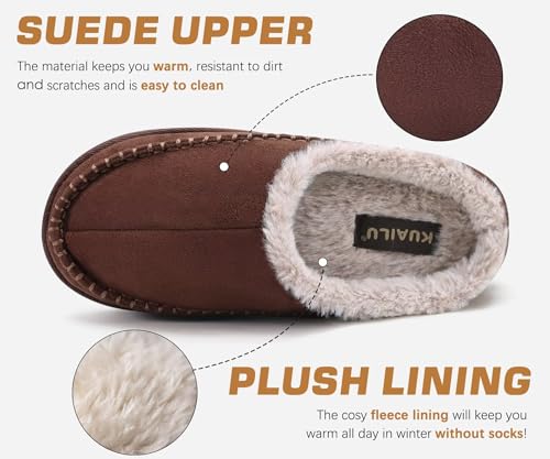 Image of KuaiLu Mens Clog Slippers with Arch Support Suede Faux Fur Memory Foam Warm House Shoes Comfortable Slip-on Mans Bedroom Indoor Outdoor Slippers Rubber Sole