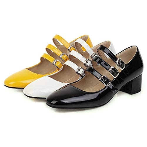 VOKLIN Women's Retro Mary Jane Pump Oxford Shoes Square Toe Buckle Strappy Block Low Heel Classic Dress Pumps4