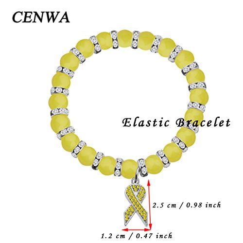 CENWA Yellow Awareness Bracelet Yellow Rhinestone Ribbon Charm Cancer Awareness Jewelry Gift for Endometriosis/Bladder Cancer/Suicide Prevention/Bone Cancer2