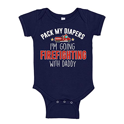 Image of Pack My Diapers I'm Going Firefighting with Daddy Baby Bodysuit/Toddler T-Shirt Firefighter Baby Clothes