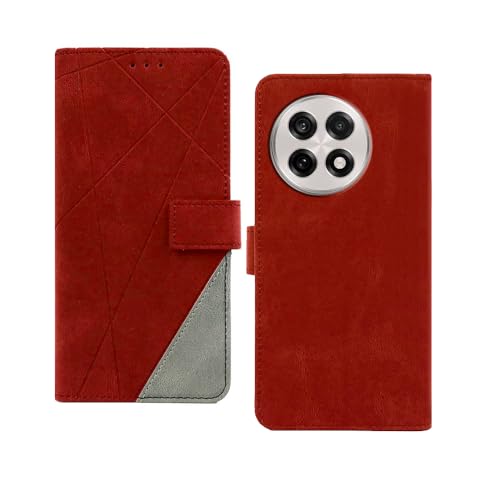 Image of amazon basics OnePlus 13R 5G Flip Cover | Card Pockets Wallet & Stand | Flip Cover for OnePlus 13R 5G (Red with Grey)