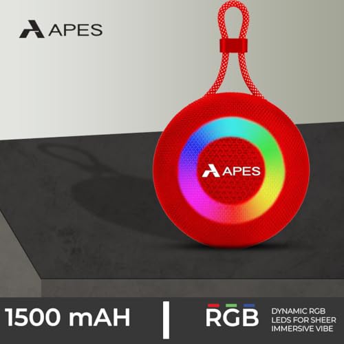 Image of APES Beat Bluetooth Speaker, Wireless Portable Speaker, 5hrs Playtime, Dynamic RGB LED's (Red)
