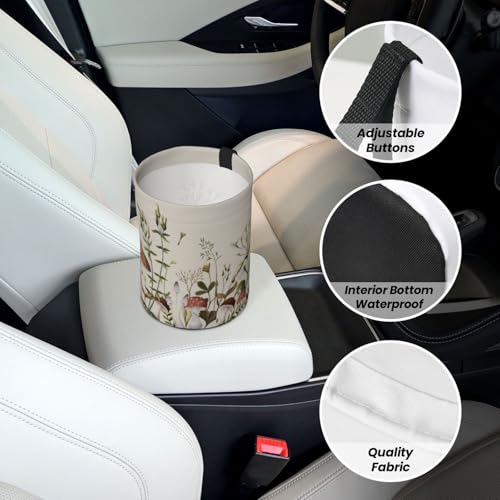 Image of Small Car Trash Can, Mushroom Plants Design Hanging Foldable Car Trash Bag, Waterproof Leakproof Garbage Bin, Car Interior Organizer Accessories
