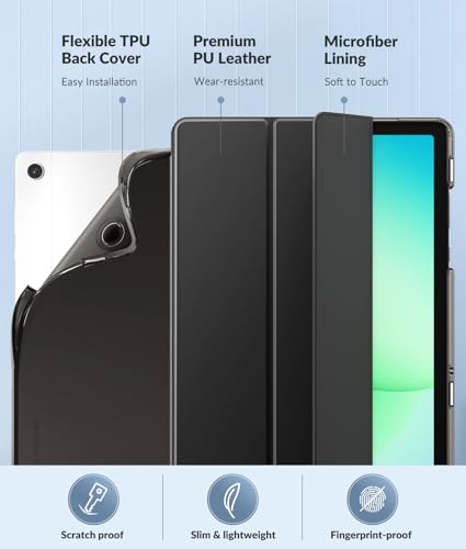 Image of MoKo Case for Samsung Galaxy Tab A11+ Plus 11 inch 2025, Black | Fit Samsung Galaxy Tab A9+ Plus 2023 with Soft TPU Translucent Back Protective Cover Trifold Stand Case, Auto Wake /Sleep