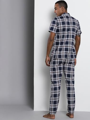 Image of The Indian Garage Co Men Regular Fit Checkered Pant & Shirt Lounge Set