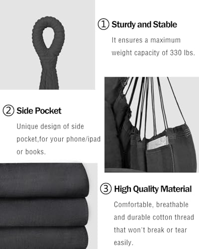 Image of Halalona Hammock Chair Hanging Hammock Chair Rope Swing 2 Cushions Included-Sturdy & Durable Soft Cotton Hand Woven Hammock Swing for Bedroom, Porch, Patio-Indoor /Outdoor