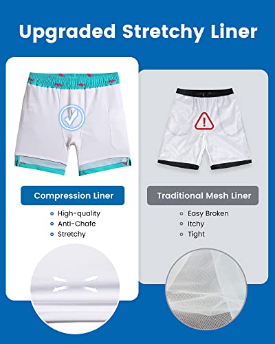 Image of maamgic Mens Swim Trunks with Compression Liner 5 Inch, Quick Dry Bathing Suit with Zipper Pockets, No-Chafing Swim Shorts