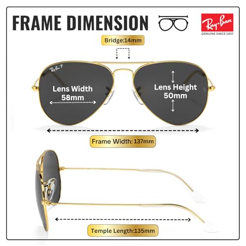 Image of Ray-Ban RB3025 CLASSIC AVIATOR POLARIZED Sunglasses for Men & Women with Official Eyewear Kit