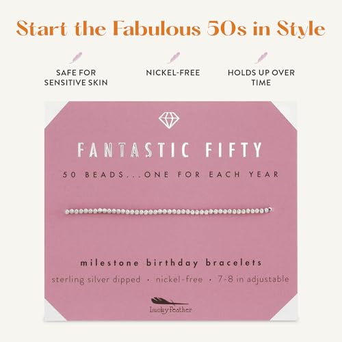Lucky Feather 50th birthday gifts for her | 50th birthday gifts for women Bracelet | 14K Gold, Rose Gold, or Silver Dipped Beads on Adjustable Cord | Trendy Gifts | gifts for women birthday unique4