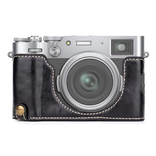 AGENIUS・For FUJIFILM X100VI ケース カメラケース PUレザーハーフケース ハーフカバー 保護ケース シンプル 傷つき防止 カバー 衝撃吸収 For 富士フィルム フジフィルム(ブラック)