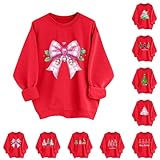 HUIFUAO - Sudadera de Navidad para mujer, diseño divertido de árbol de Navidad, estampado de lazo, tallas grandes, trajes de Navidad, ropa de moda para vacaciones, disfraces de otoño de manga larga