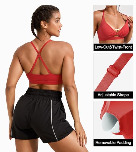 Image of Padded Sports Bras for Women - Strappy Sports Bra Workout Tops for Women Twist Front Gym Tops