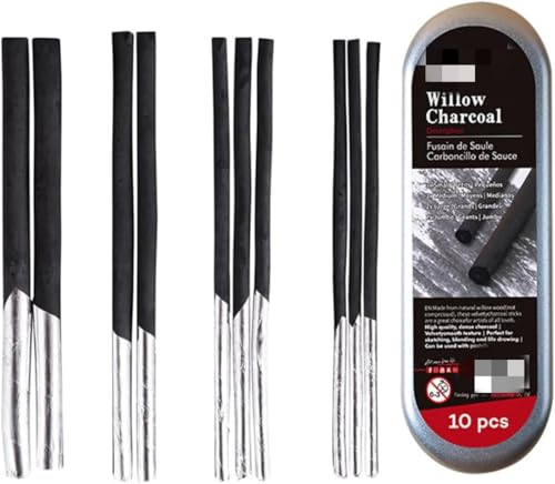 Zwenjuan Lápices Carboncillos,10 Piezas Bosquejo Lápices de Carbón para Dibujar,Palos de Carbón Bosquejo para Dibujar y Dibujar (5 mm,6 mm,7 mm,9 mm)