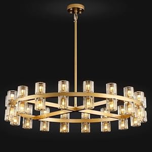 Modern 36″ Gold Round Chandelier Light Fixture, K9 Crystal Chandeliers for Dining Room, Living Room Chandelier, Dining Room Chandelier Over Table, Chandelier for Bedroom, Foyer, Includes 36XG4 Bulbs